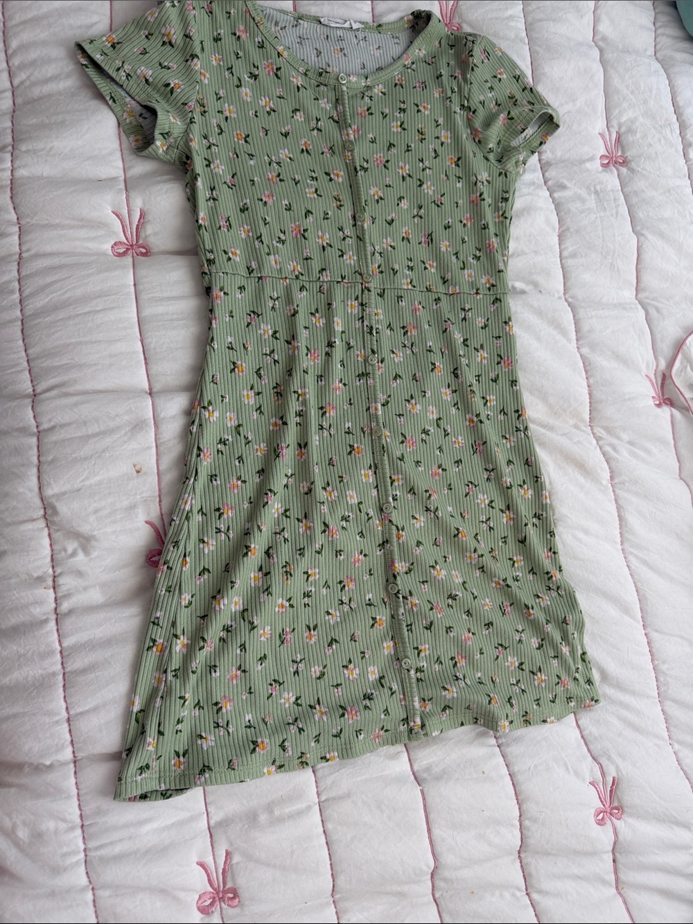 Beautees Sage Green Floral Ribbed Top